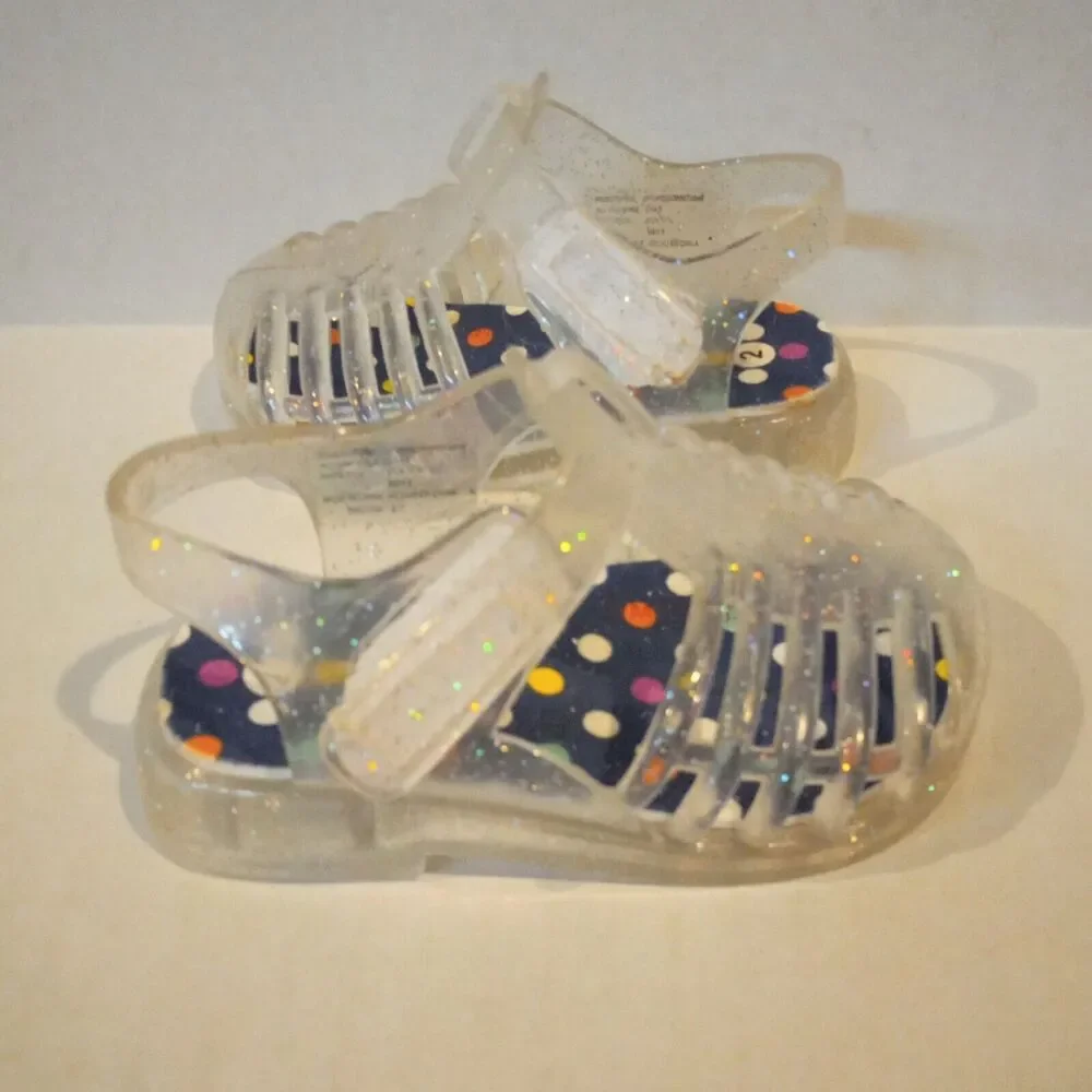 Infant Girls Jelly Sandals-Lot Of 2-Size 2-Clear-Orange-Glitter-Neon-Summer-Fun